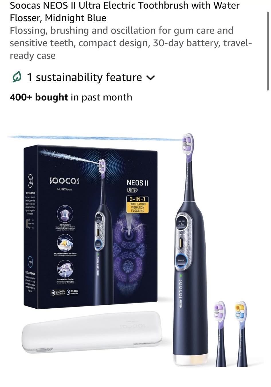 Soocas NEOS II Ultra Electric Toothbrush with Water Flosser, Midnight Blue #A5