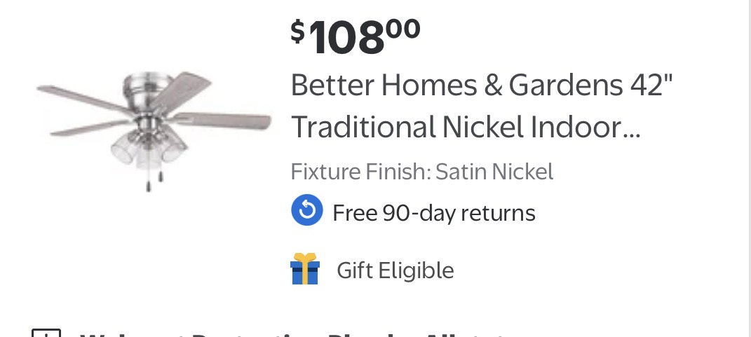 Better Homes & Gardens 42" Traditional Nickel Indoor Ceiling Fan with Lights #H9