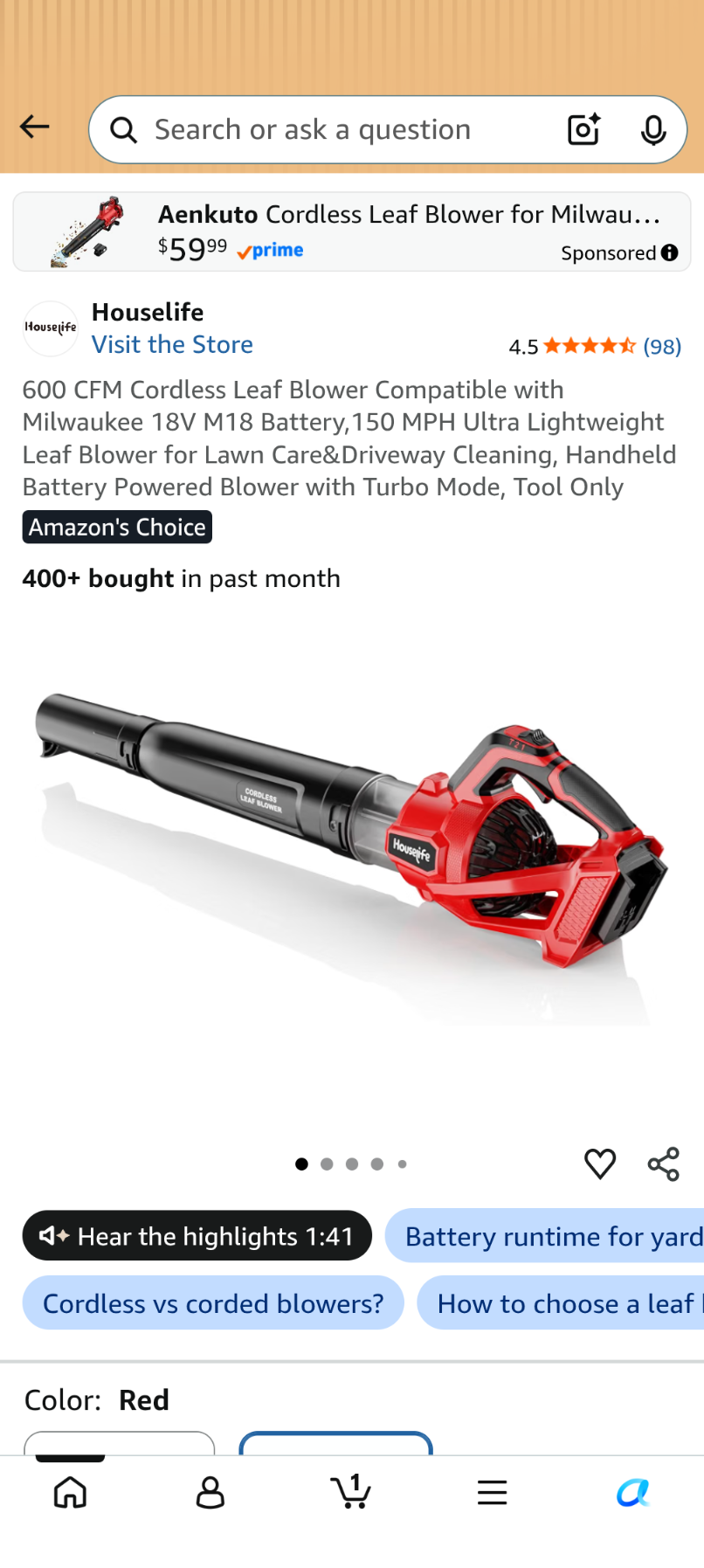 A045 600 CFM Cordless Leaf Blower