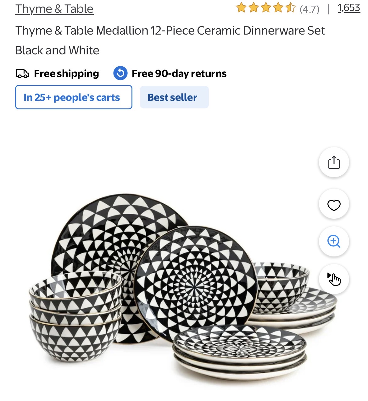 Thyme & Table Medallion 12-Piece Ceramic Dinnerware Set #H10