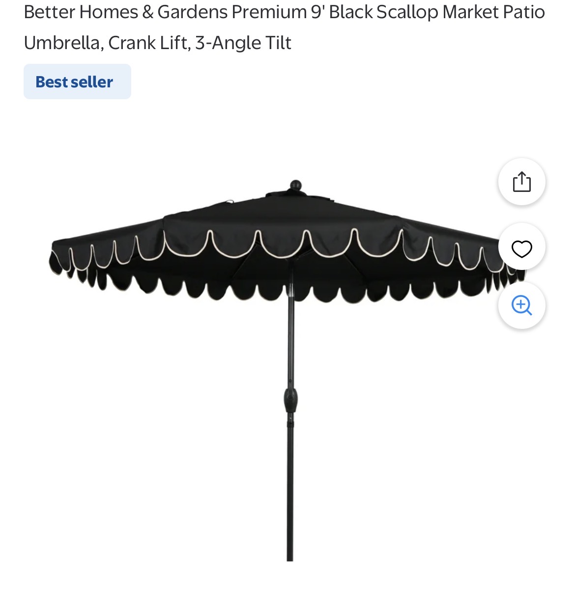 Better Homes & Gardens Premium 9' Black Scallop Market Patio Umbrella #D101