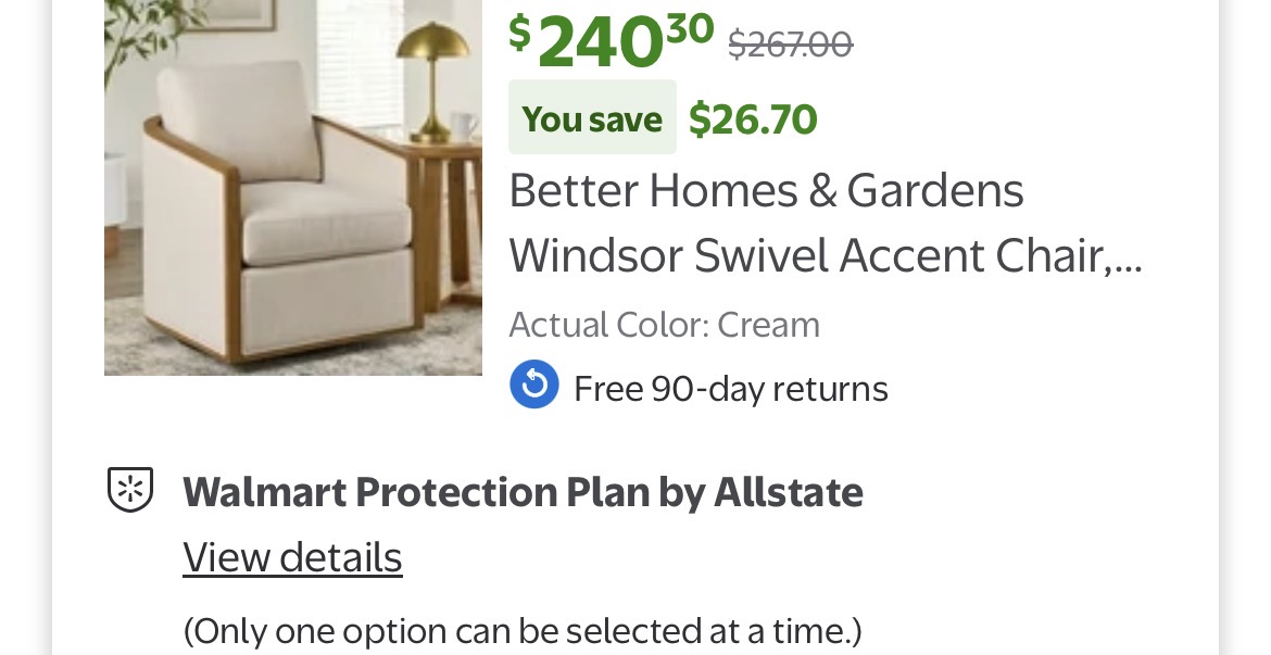 Better Homes & Gardens Windsor Swivel Accent Chair #D85