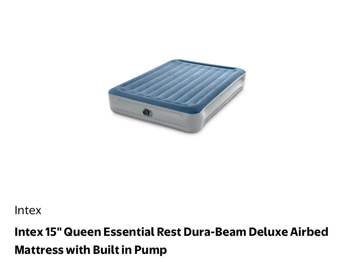 Intex 15" Queen Essential Rest Dura-Beam Deluxe Airbed Mattress with Built in Pump #B4