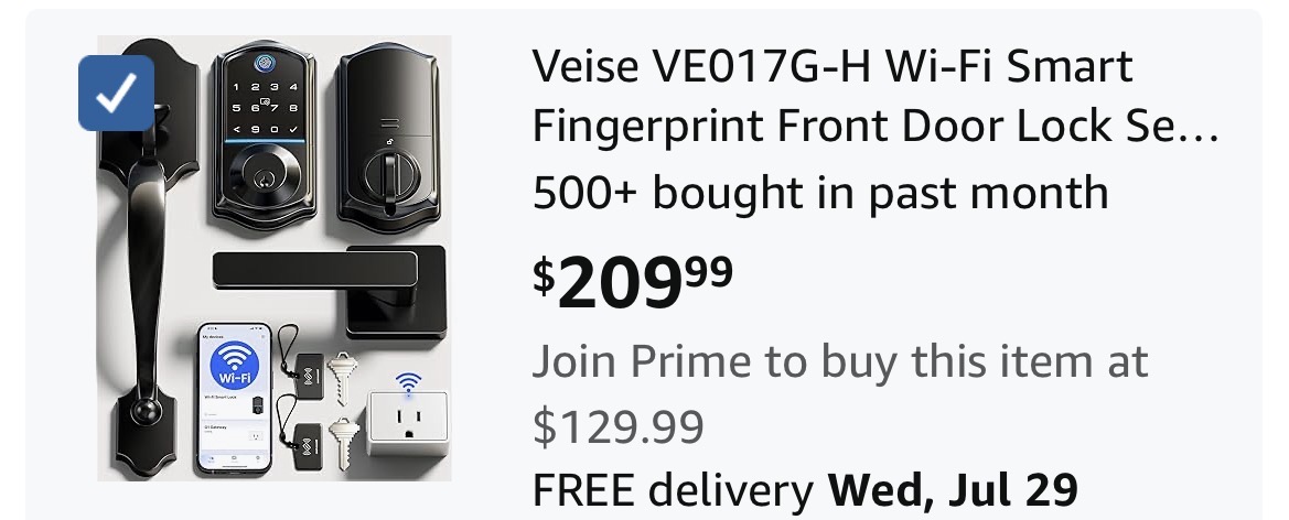 Veise VE017G-H Wi-Fi Smart Fingerprint Front Door Lock Set, #D133