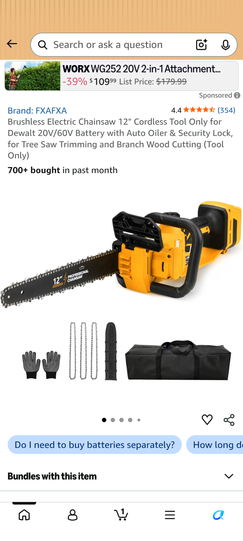 A036 Brushless Electric Chainsaw 12" Cordless Tool Only