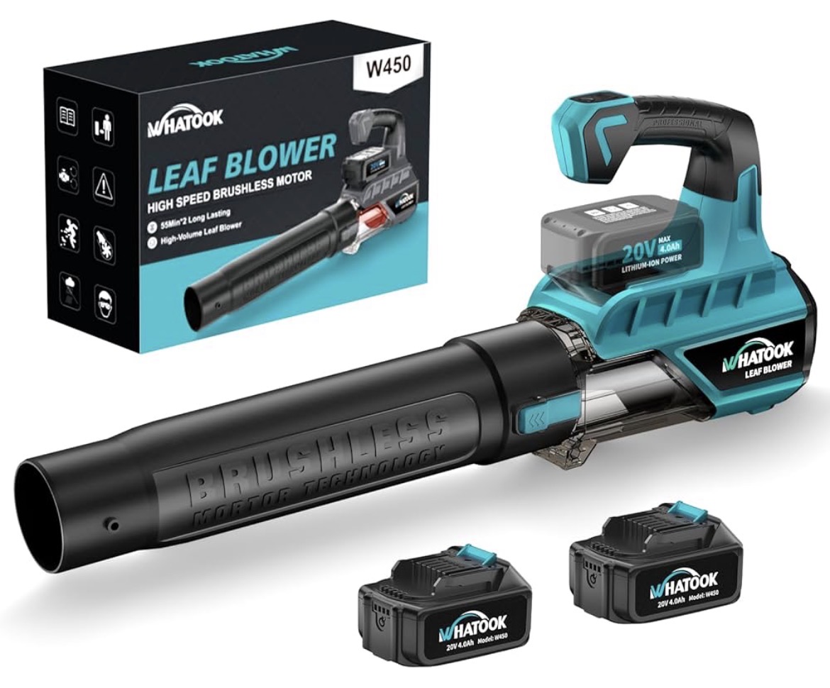 WHATOOK W450 cordless brushless leaf blower with two 20V 4.0Ah batteries #B6