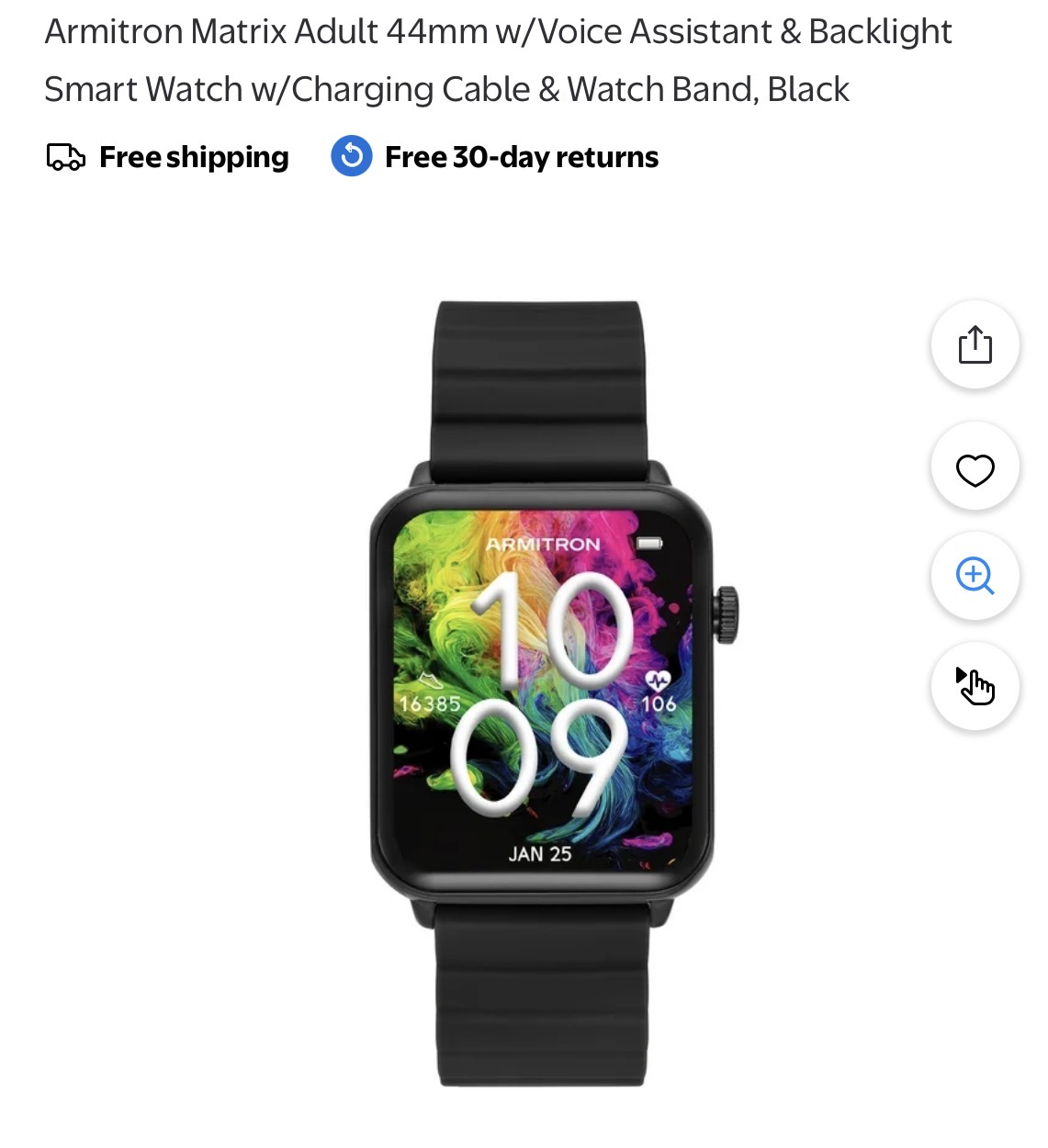 Armitron Matrix Adult 44mm w/Voice Assistant & Backlight Smart Watch  #D174