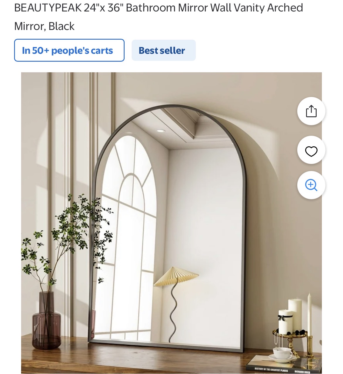 BEAUTYPEAK 24"x 36" Bathroom Mirror Wall Vanity Arched Mirror #D100