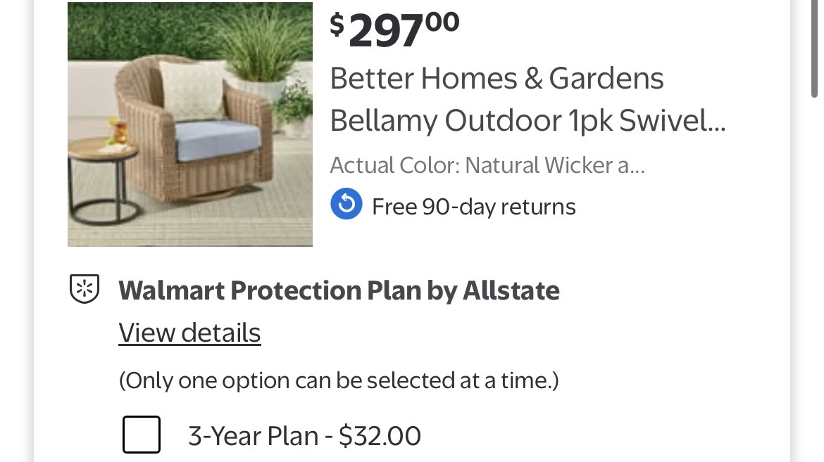 Better Homes & Gardens Bellamy Outdoor 1pk Swivel Glider Chair #D106