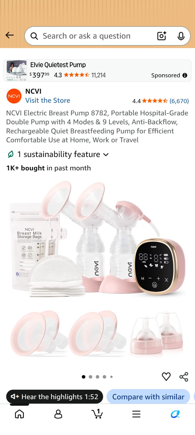 A040 NCVI Electric Breast Pump 8782,