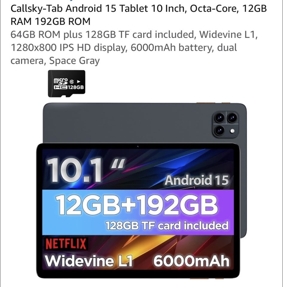 Callsky-Tab Android 15 Tablet 10 Inch, Octa-Core, 12GB RAM 192GB ROM #A10