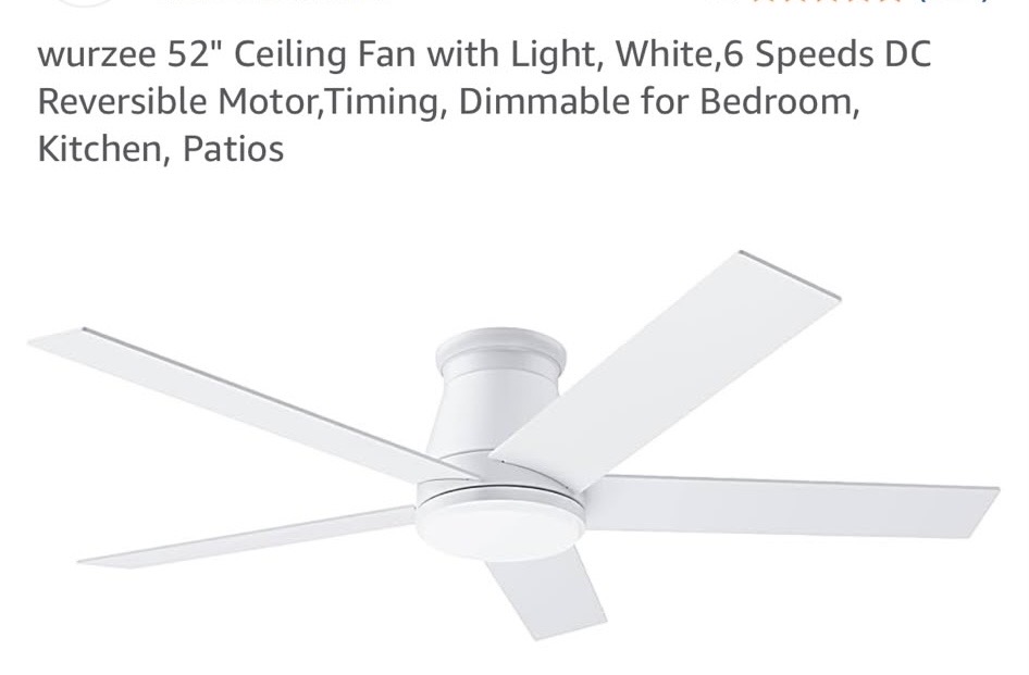 wurzee 52" Ceiling Fan with Light, White,6 #A9