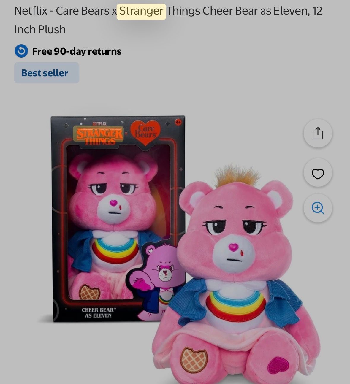 Netflix - Care Bears x Stranger Things Cheer Bear as Eleven, 12 Inch Plush #B11