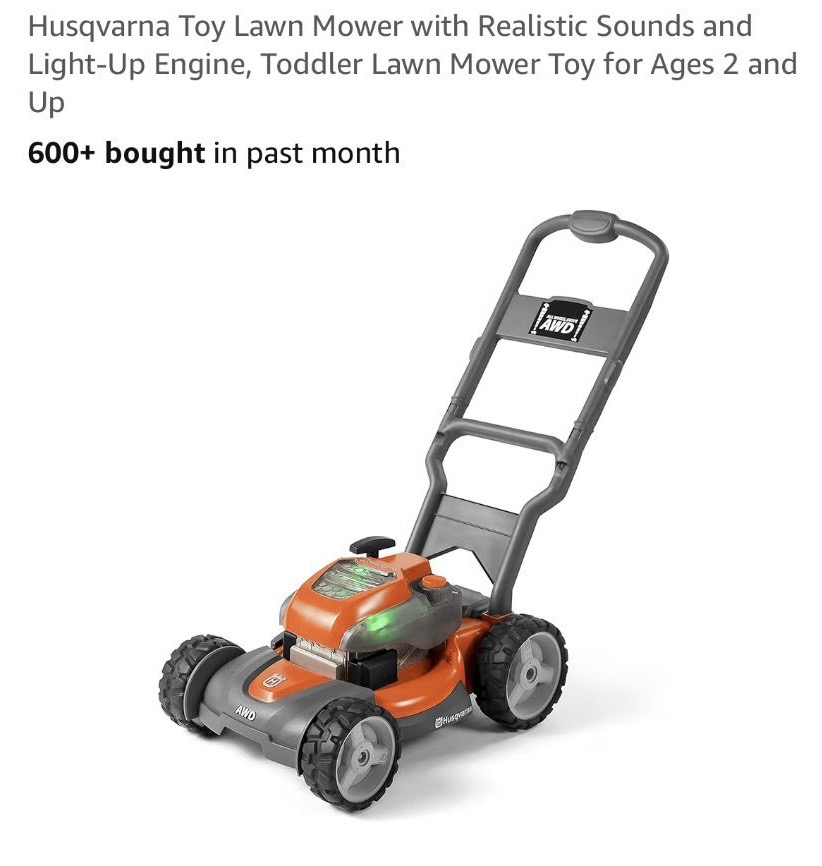 Husqvarna Toy Lawn Mower with Realistic Sounds and Light-Up Engine, Toddler Lawn Mower Toy for Ages 2 and Up #B8