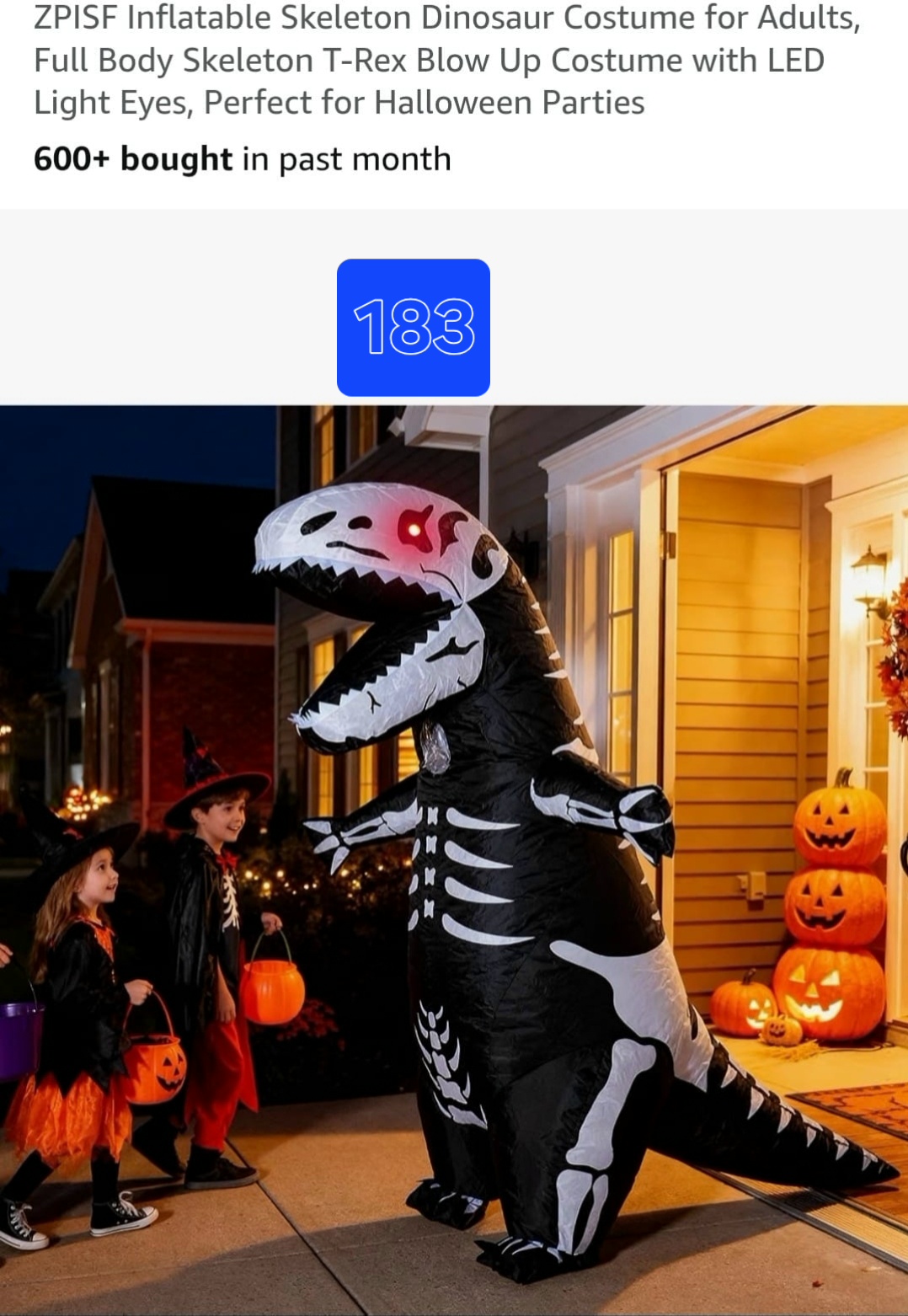 ZPISF Inflatable Skeleton Dinosaur Costume for Adults, Full Body Skeleton T-Rex Blow Up Costume with LED Light Eyes, Perfect for Halloween Parties lv.183