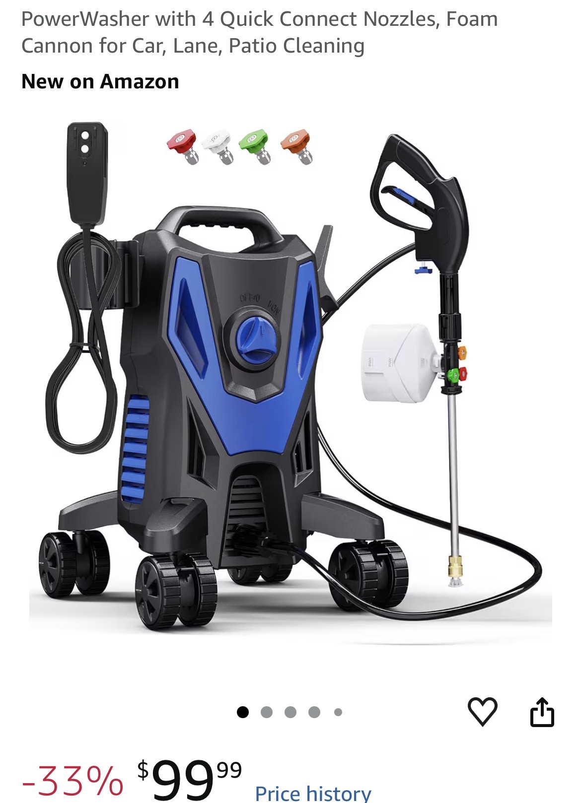PowerWasher with 4 Quick Connect Nozzles, Foam Cannon for Car #D131